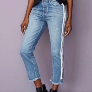Pistola Straight Ankle Crop Distressed Denim Jeans with Side Zipper Stripe Sz 24